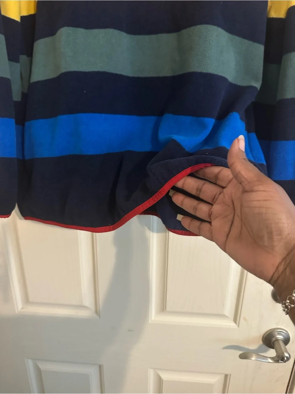 Lands' End Navy Multi-Color Striped Zip Pullover